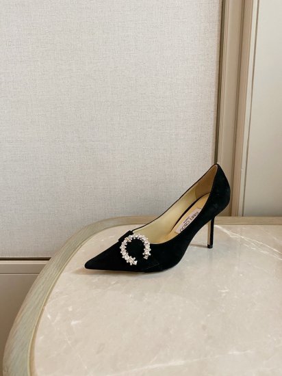 Jimmy Choo 跟高8.5cm 尖头、浅口、鞋面粗细拼接 鞋面：高密度格丽特 内里：进口全粒面水晶羊皮 大底：真皮大底 跟高： 平底1.0cm 中跟6.5cm 高跟8.5cm /尺寸信息./ SIZE ：35-40 - Click Image to Close