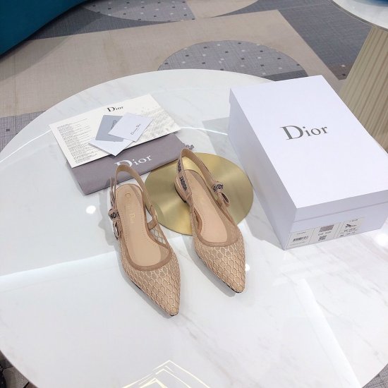 Dior/迪奥 2020杏色网面平底 面料：原版机织网面 内里：原版羊皮 大底：意大利真皮底 跟高：平底 Size：34-41 - Click Image to Close