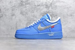 【情侣款】纯原版本--OFF-WHITE x Nike Air Force 1 “MCA” 蓝银勾 ！ 尺码 : 36 36.5 37.5 38 38.5 39 40 40.5 41 42 42.5 43 44 44.5 45 46 47.5