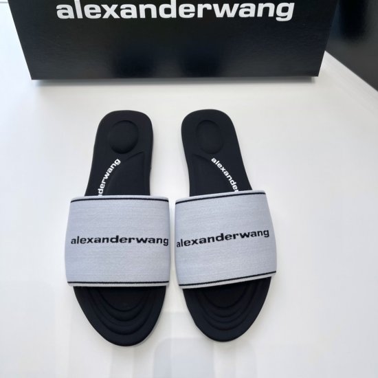 Alexander Wang 新品Kyra针织运动风平底拖 材质与工艺： 定制徽标弹力针织鞋面 原版带衬垫弧度垫脚 意大利产真皮大底 Size：35-40 - Click Image to Close