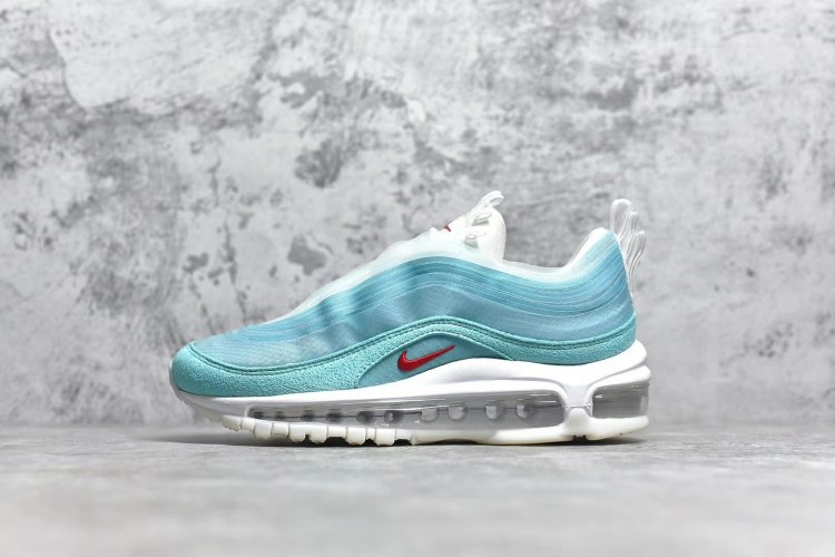 【情侣款】纯原版本--Nike Air Max 97 万花筒 麂皮与蝉翼鞋面相接的鞋身，辅以蓝绿色点缀，十分适合春夏季节的清新装扮，展现满满的活力气息，鞋舌处以半透明材质包围，白色、红色漆皮呈现的效果十分通透，蝉翼鞋面共计十五层，一层透明 + 两层蓝色，共 - Click Image to Close