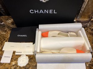 Chanel 橘红拼色平底 34-41