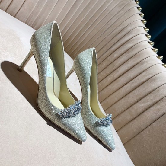 Jimmy Choo 金闪面 钻扣 施华洛世奇 跟高：8.5cm 很好穿 size：34～39 正码 - Click Image to Close