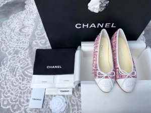 Chanel size 34-41 粉色编织面料拼胎牛皮芭蕾舞鞋