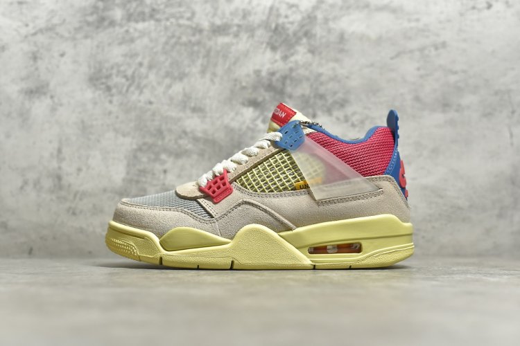 情侣款 大厂出品 纯原级别 目前市面最佳版本 Union x NK Air Jordan 4 AJ4 乔4联名款 南海岸 粉红蓝 篮球鞋 经典的网格开窗部位缝有联名标签 鞋舌是最特别的细节之一 鞋舌长度变短并改为海绵材质 尺码：36 36.5 37.5 3 - Click Image to Close