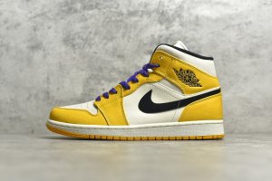 【情侣款】 市面唯一纯原级别 Air Jordan 1 MiD 紫金湖人 尺码 36 36.5 37.5 38 38.5 39 40 40.5 41 42 42.5 43 44 44.5 45 46