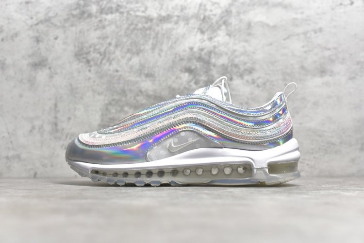 【情侣款】NK Air Max 97 Opalescent 珍珠炫彩 97子弹头系列 气垫 真标原盒 原底原面 小潘气垫 正确版型、细节、走线、简约搭配，巧妙的运用了 Air Max 97 的鞋面条纹设计。全掌大容量 Nike Air 的先河，创新搭载可视 - Click Image to Close