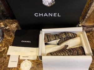 Chanel 34-41 埃及特殊黑金面料 链条乐福鞋
