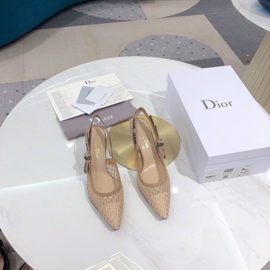 Dior/迪奥 2020杏色网面6.5cm 面料：原版机织网面 内里：原版羊皮 大底：意大利真皮底 跟高：6.5cm Size：34-41 - Click Image to Close