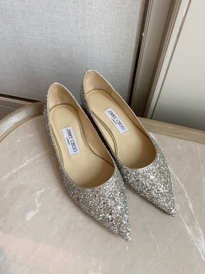 Jimmy Choo 跟高1cm 尖头、浅口、鞋面粗细拼接 鞋面：高密度格丽特 内里：进口全粒面水晶羊皮 大底：真皮大底 跟高： 平底1.0cm 中跟6.5cm 高跟8.5cm /尺寸信息./ SIZE ：35-40 - Click Image to Close