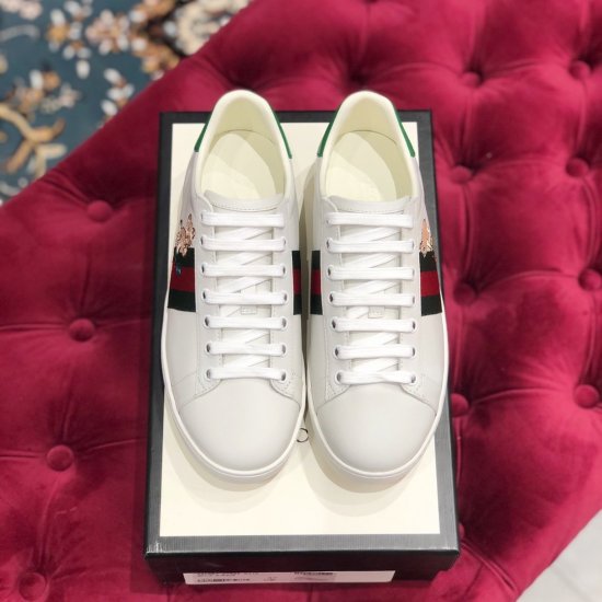 Gucci GG Ace Sneakers 经典小白鞋系列 男女同款猫咪刺绣，原版空胶工艺，原版开模橡胶大底，原版珍珠牛皮内里，光泽度高，软硬度适中，不易褶皱。正品一致荧光防伪线。女款34-39（专柜一致偏大一码）男39-44 - Click Image to Close