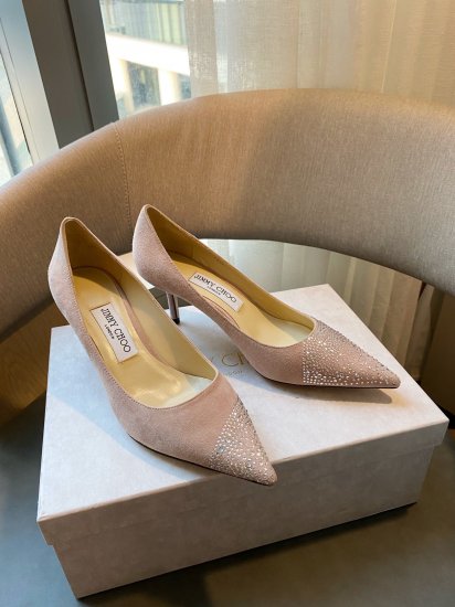 Jimmy Choo 跟高6.5cm 尖头、浅口、高温烫钻鞋面 鞋面：进口羊鲸 内里：进口全粒面水晶羊皮 大底：真皮大底 跟高： 平底1.0cm 中跟6.5cm 高跟8.5cm SIZE ：35-39 - Click Image to Close