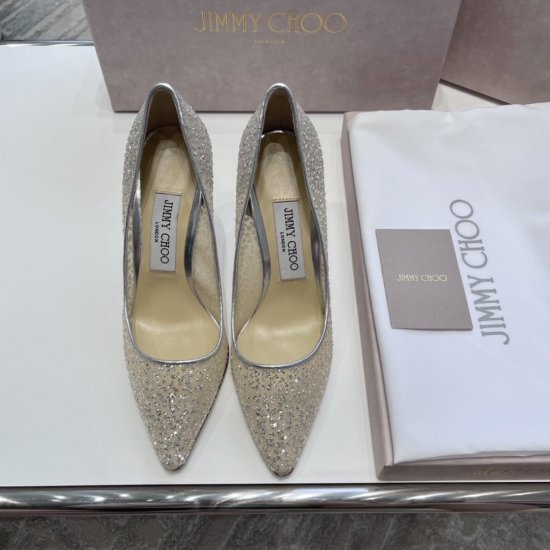 Jimmy Choo 2021新品超仙银色闪粉薄纱拼金属感纳帕羊皮系列单鞋 材质与工艺： 进口闪粉薄纱拼纳帕羊皮面料 定染羊皮内里 意大利制真皮大底 Size：35-40，薄纱面/水钻薄纱 - Click Image to Close