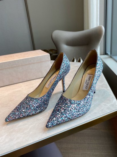 Jimmy Choo 跟高8.5cm 尖头、浅口、鞋面粗细拼接 鞋面：高密度格丽特 内里：进口全粒面水晶羊皮 大底：真皮大底 跟高： 平底1.0cm 中跟6.5cm 高跟8.5cm /尺寸信息./ SIZE ：35-40 - Click Image to Close