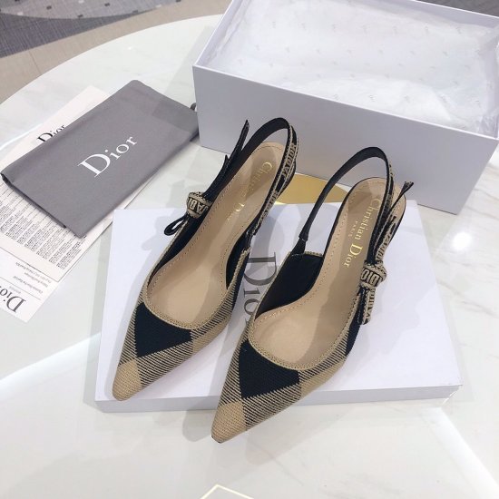 代购品质 Dior/迪奥 2020 J'ADior 黑色奶油白条格棉质刺绣跟鞋 内里：纯绵羊皮 鞋跟：真皮包跟 鞋底：意大利A级牛皮底 跟高：6.5cm Size：34-41 - Click Image to Close