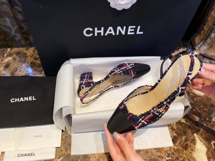 Chanel Size 34-41 slingback 黑红格特殊面料系列 - Click Image to Close