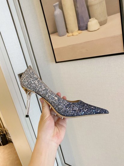 Jimmy Choo 跟高8.5cm 尖头、浅口、鞋面粗细拼接 鞋面：高密度格丽特 内里：进口全粒面水晶羊皮 大底：真皮大底 跟高： 平底1.0cm 中跟6.5cm 高跟8.5cm /尺寸信息./ SIZE ：35-40 - Click Image to Close